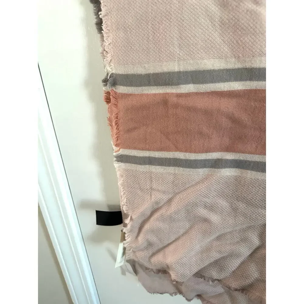 ANN TAYLOR Gray Pink Striped Blanket Shawl Scarf Wrap - NWT